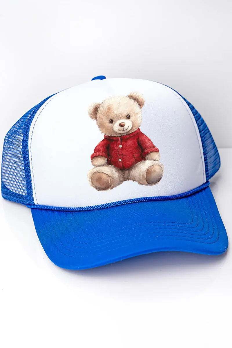 Red Vintage Teddy Bear Foam Mesh Back Trucker Cap