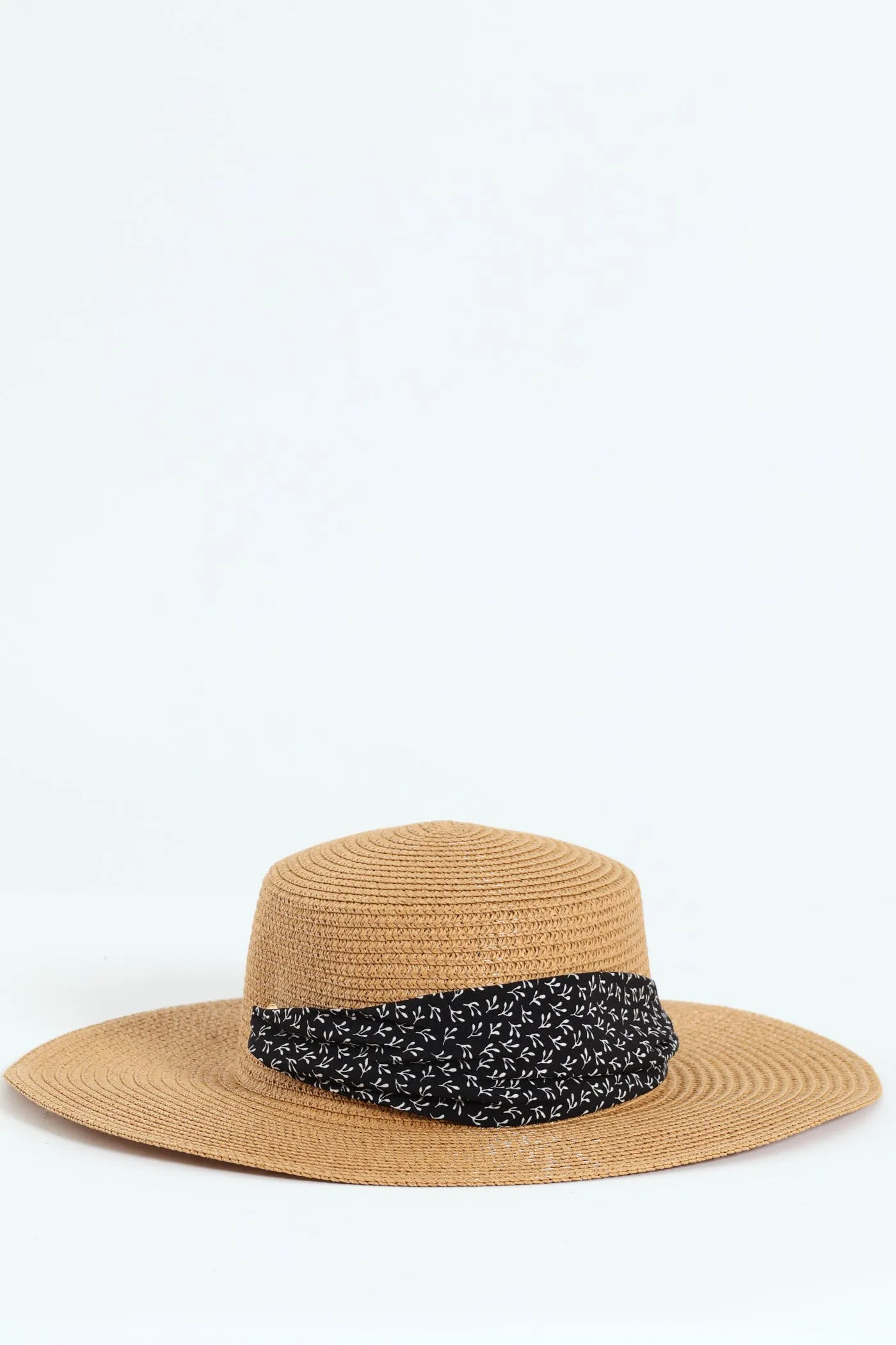 Ribbon Tie Boater Straw Hat - Caramel