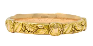 Riker Brothers Art Nouveau 14 Karat Gold Lotus Lily Pad Bangle Bracelet