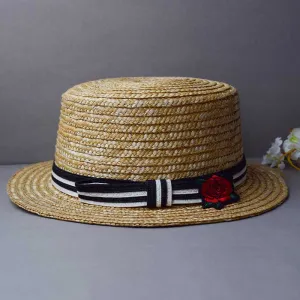 Rose Embroidery Kinemetric Straw Grass Cap For Fashionable Person's With High Classic Design And Good Qulaity