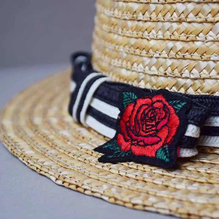 Rose Embroidery Kinemetric Straw Grass Cap For Fashionable Person's With High Classic Design And Good Qulaity