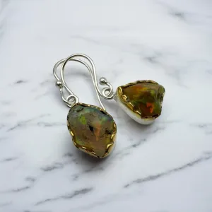Rough  Ethiopian Opal Solid 925 Sterling Silver Earrings
