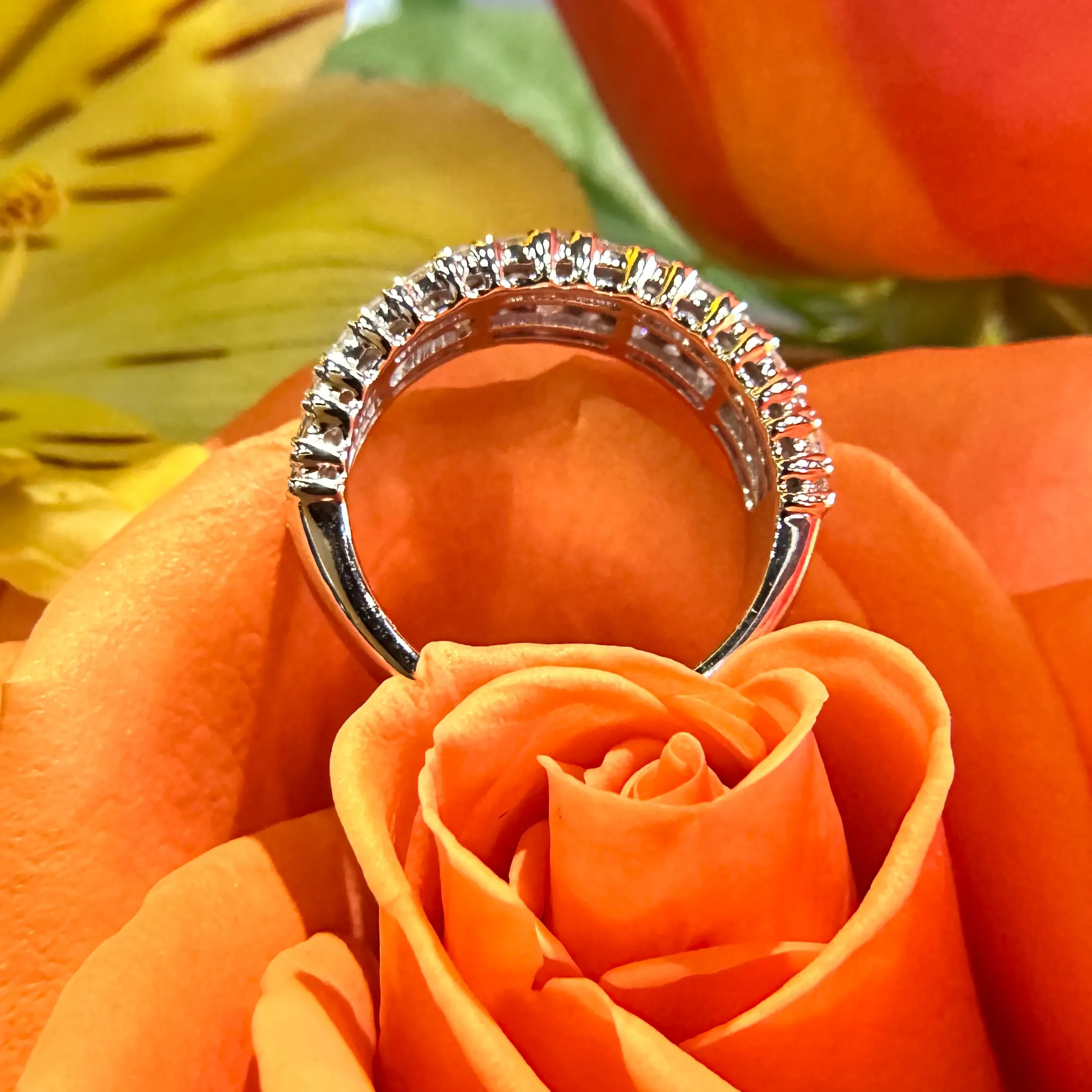 Round and Baguette Bold Diamond Band 14K White Gold Ring