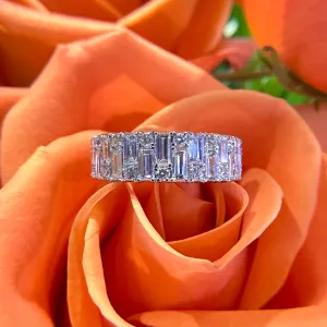 Round and Baguette Bold Diamond Band 14K White Gold Ring