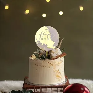 ROUND HAPPY BIRTHDAY CAKE TOPPER WITH GOLD FOIL