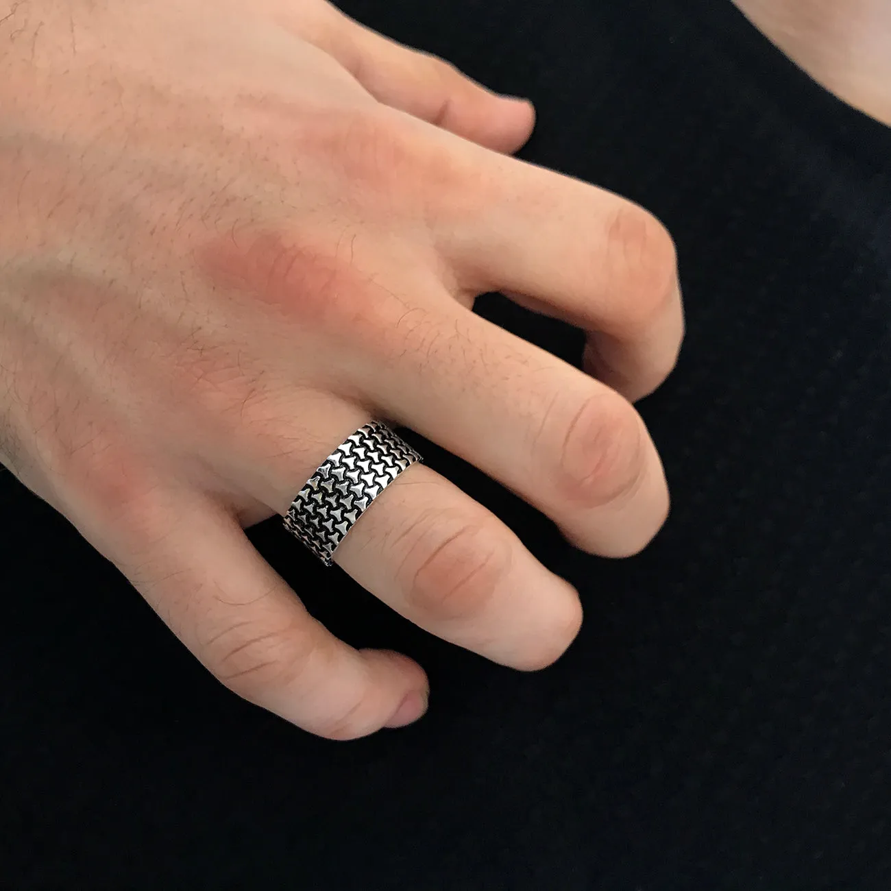 Rugged Design Solid Oxidized Sterling Silver Band Ring
