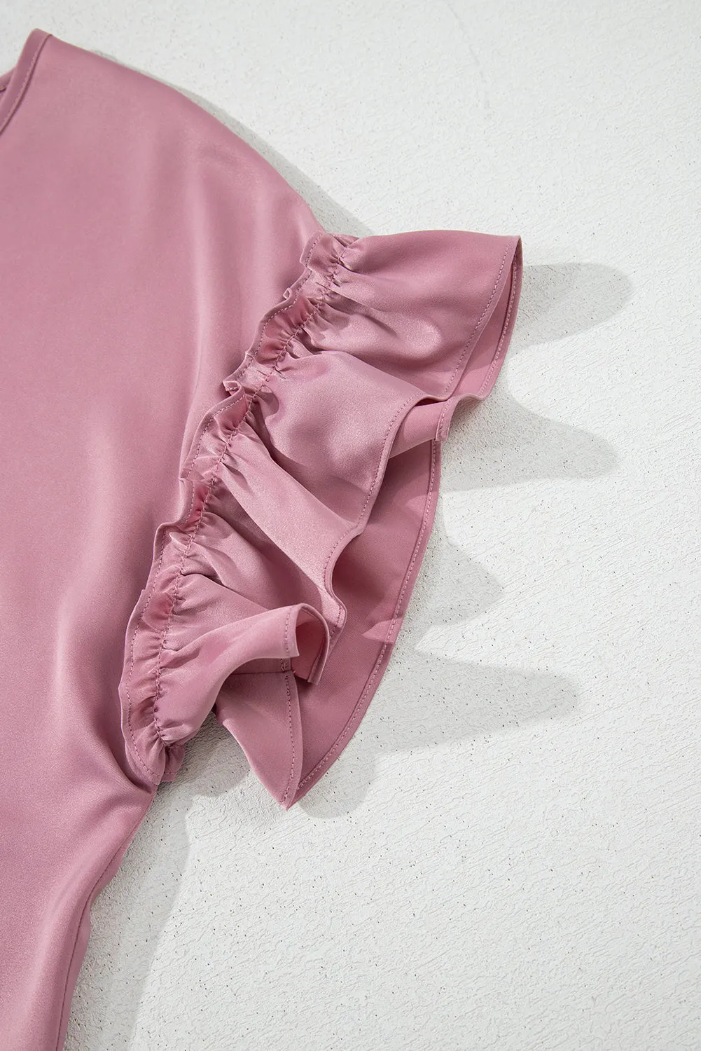 Satin Ruffle Sleeve V Neck Blouse