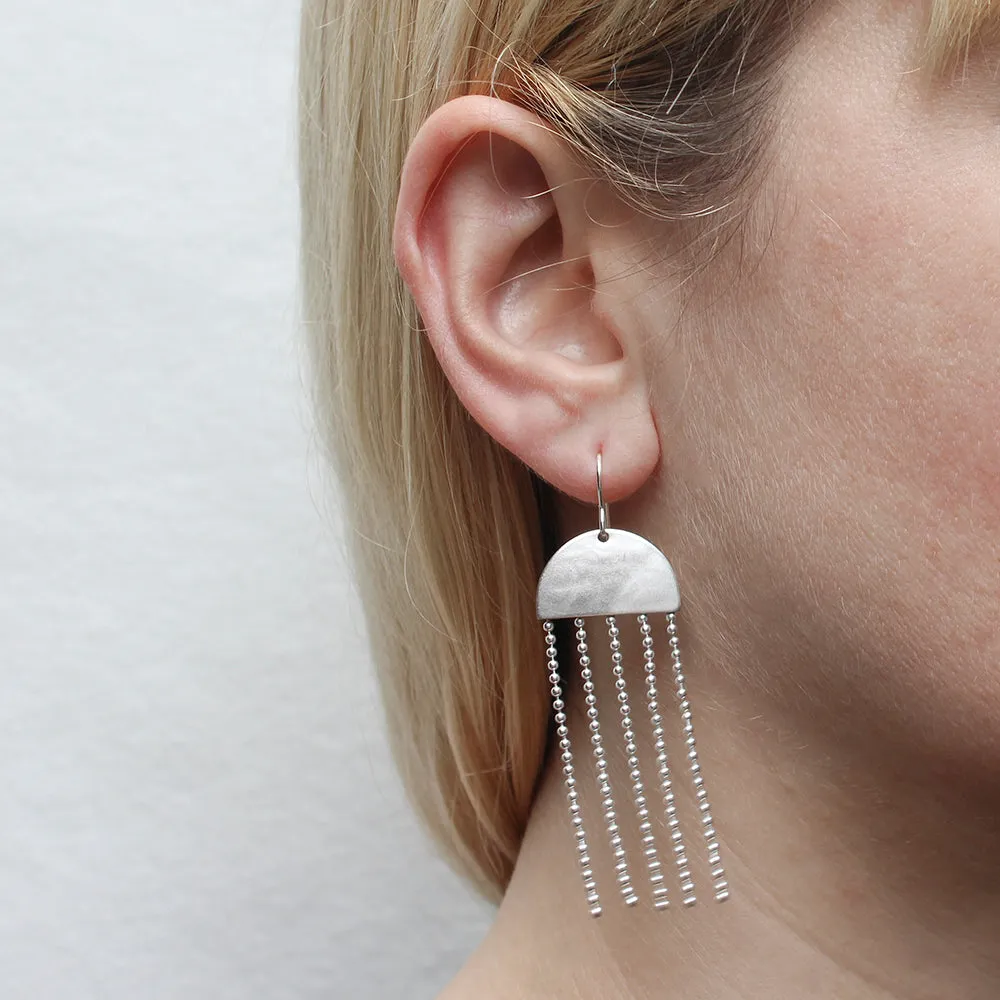 Semi Circle with Long Ball Chain Long Fringe Wire Earring