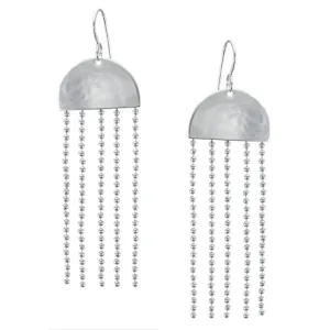 Semi Circle with Long Ball Chain Long Fringe Wire Earring