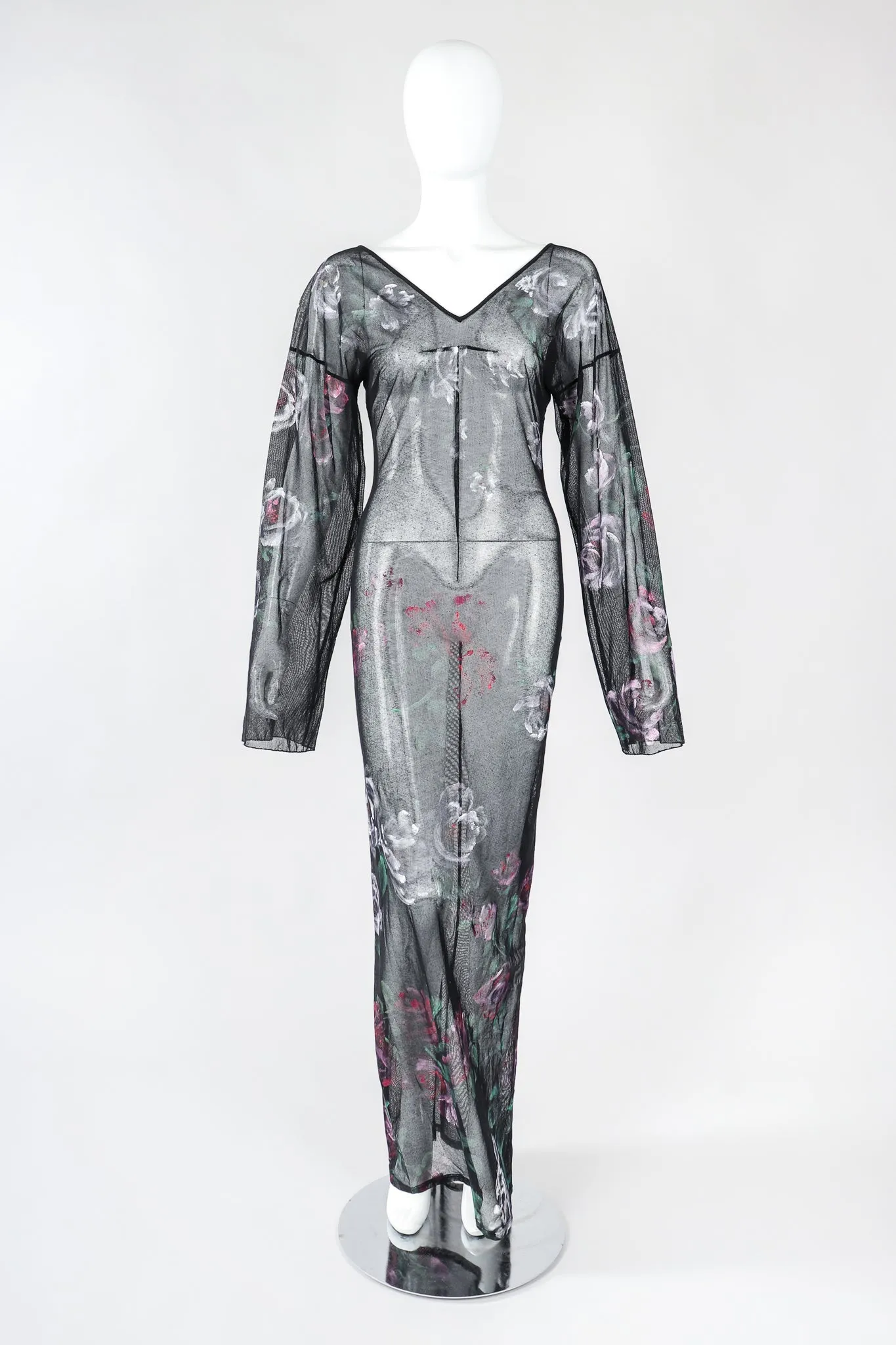Sheer Floral Painted Mesh Dress