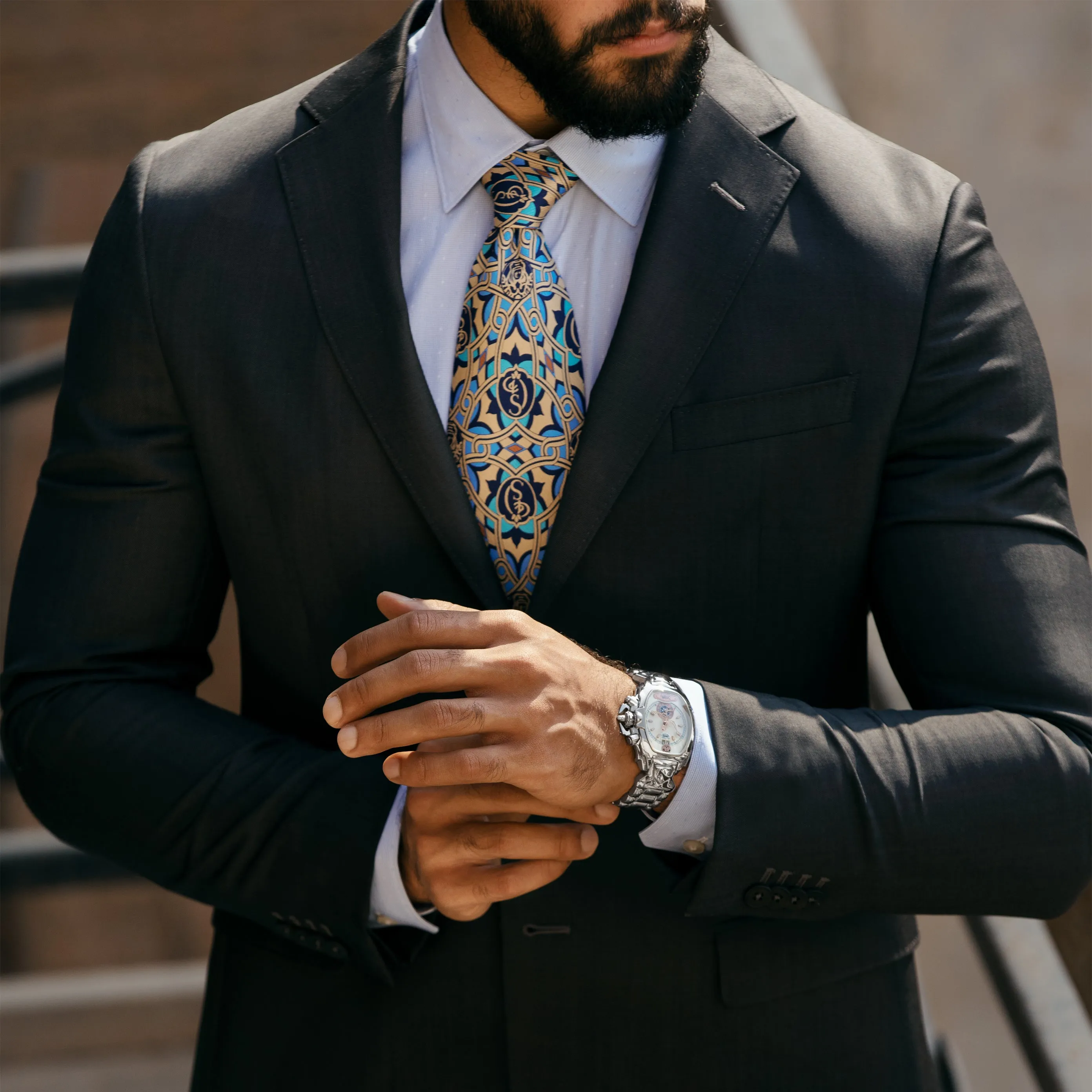 Silk Tie Set in Tan