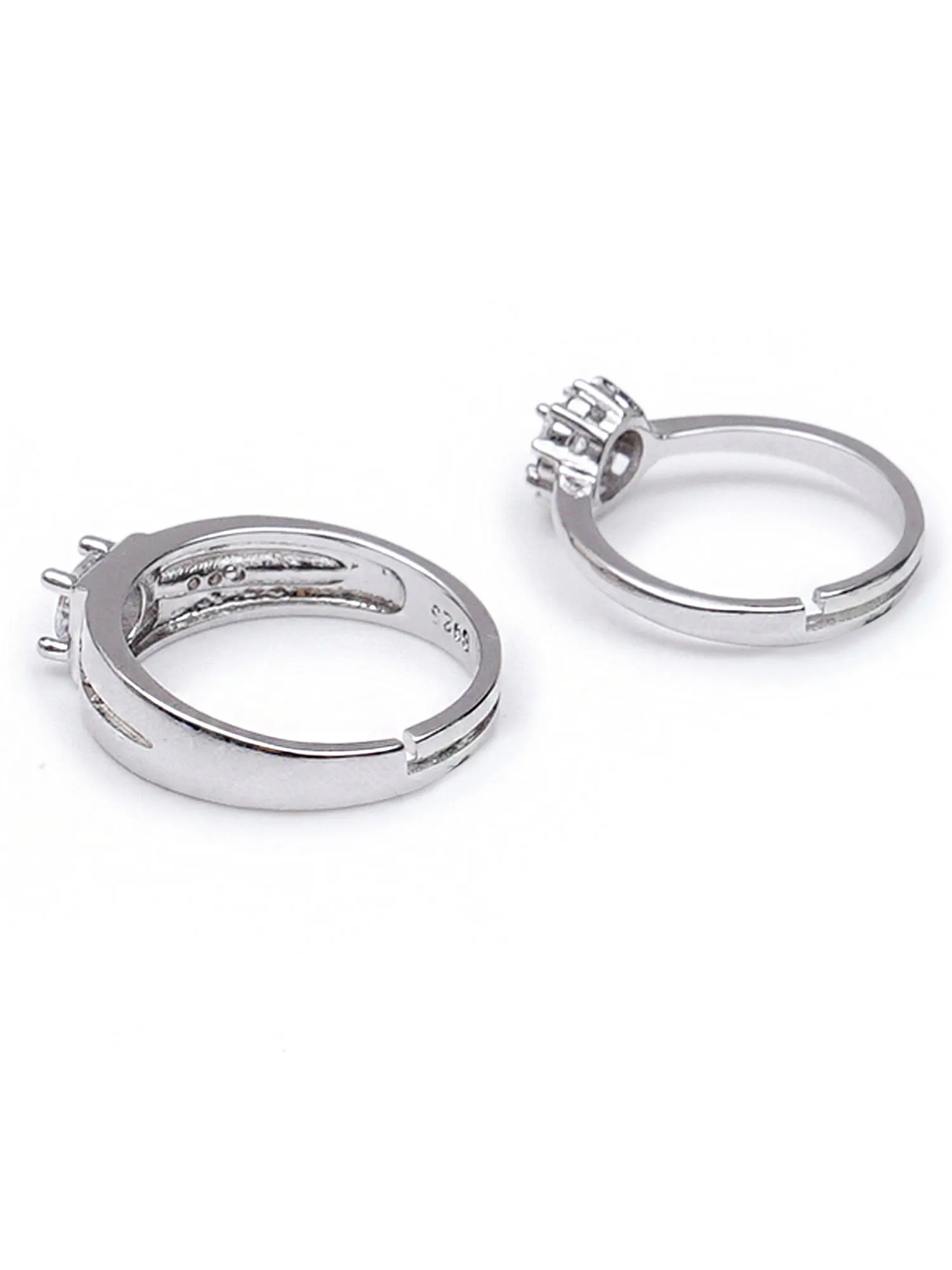 Silver Crystal Platinum Plated Elegant Couple Adjustable Ring for Men and Women