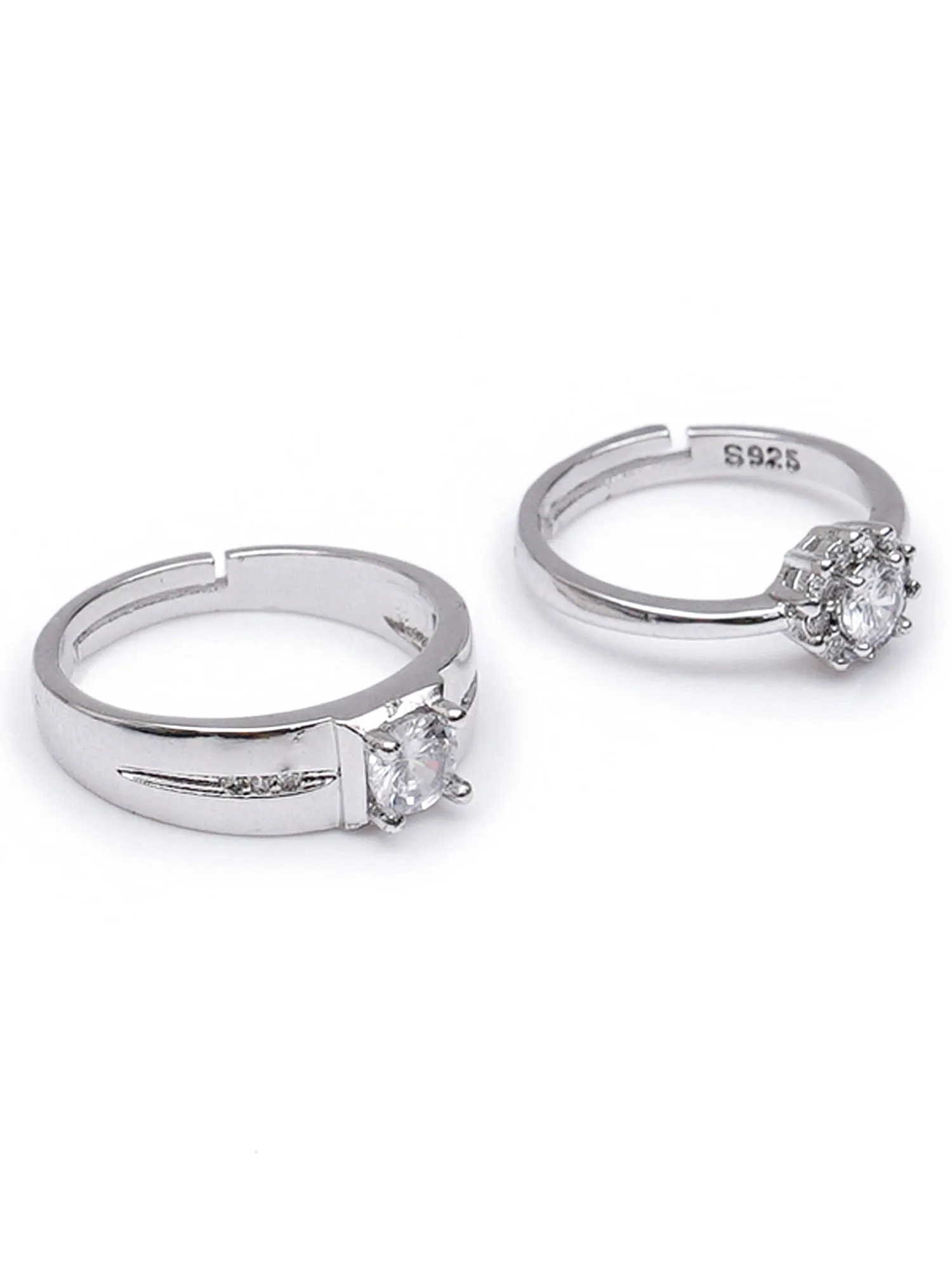 Silver Crystal Platinum Plated Elegant Couple Adjustable Ring for Men and Women