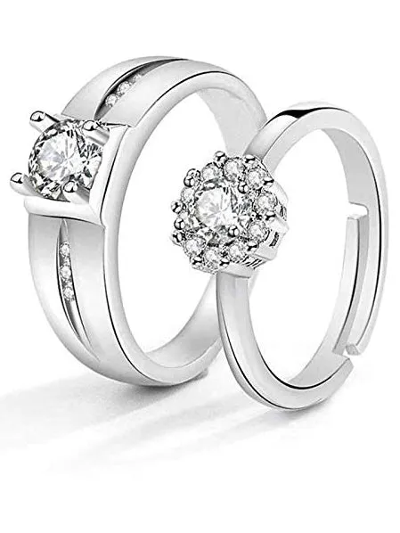 Silver Crystal Platinum Plated Elegant Couple Adjustable Ring for Men and Women