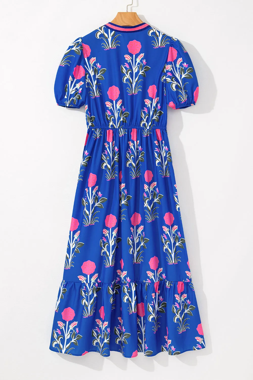Sky Blue Floral Ruffle Hem Midi Dress