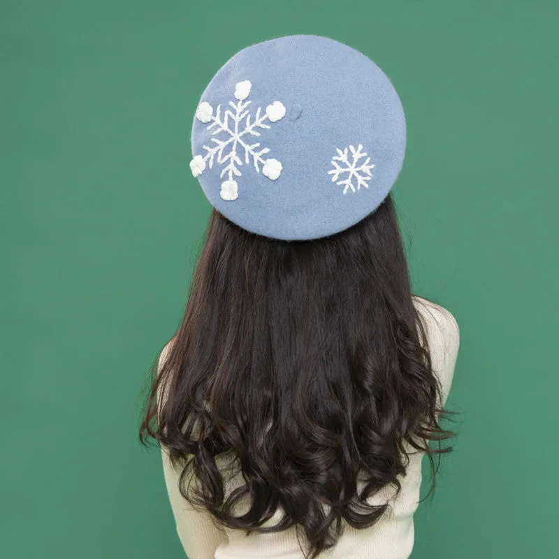 SNOWFLAKE WOOL HANDMADE EMBROIDERED BERET UB3422