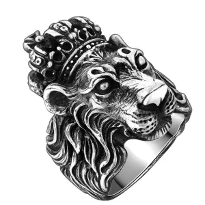 Solid 925 Sterling Silver Crown Lion King Ring