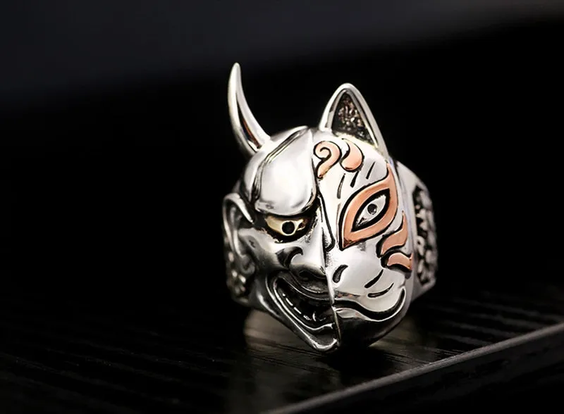 Solid 925 Sterling Silver Face of Duality Ring