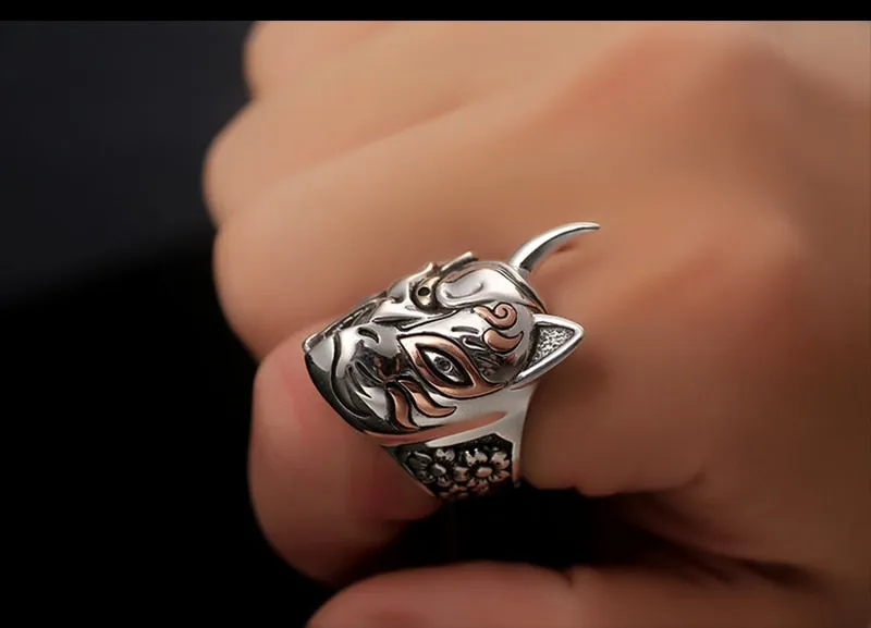 Solid 925 Sterling Silver Face of Duality Ring