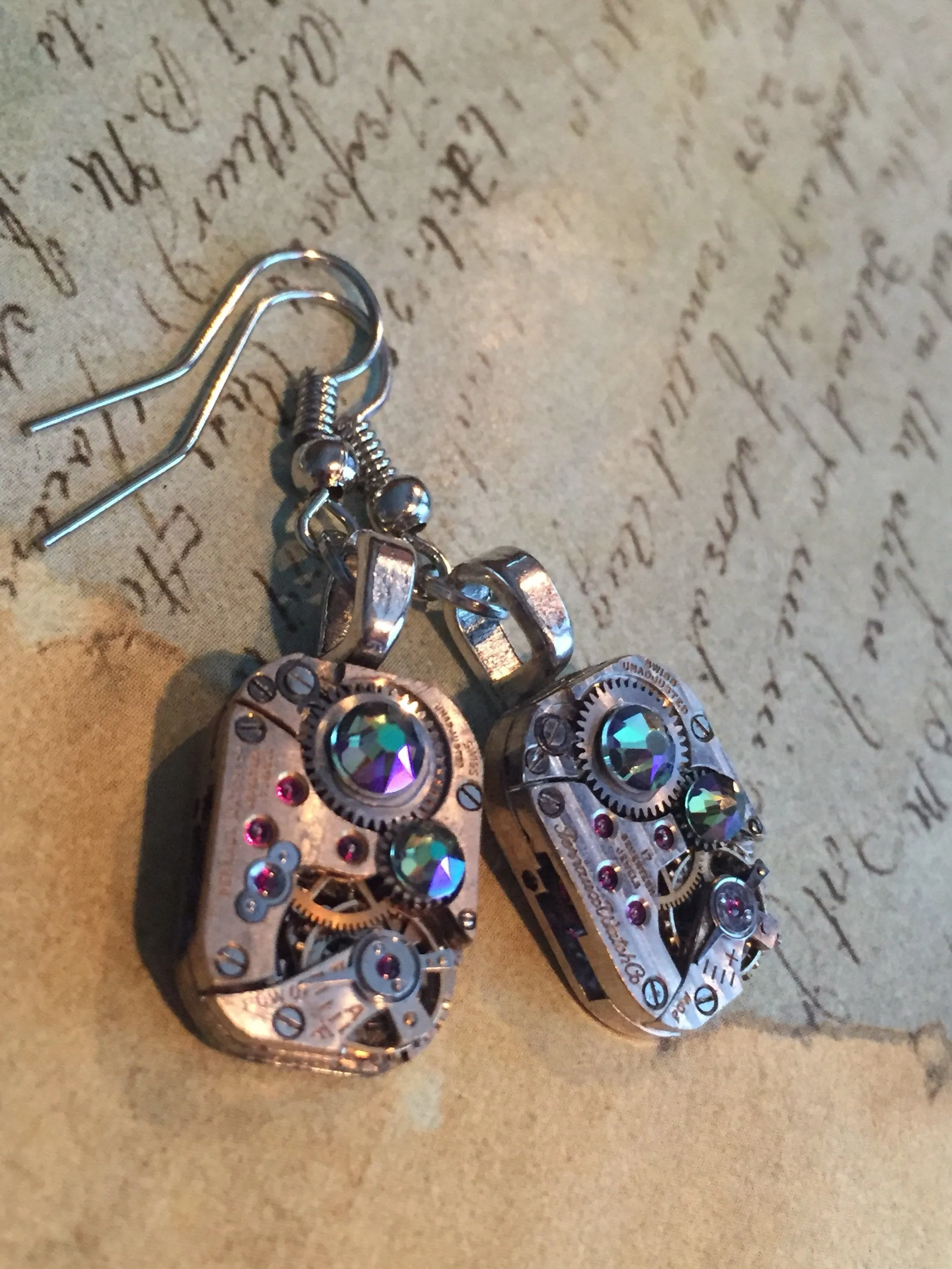 Steampunk ear gear - Borealis - Steampunk Earrings - Hamilton - Vintage handmade watch parts jewelry