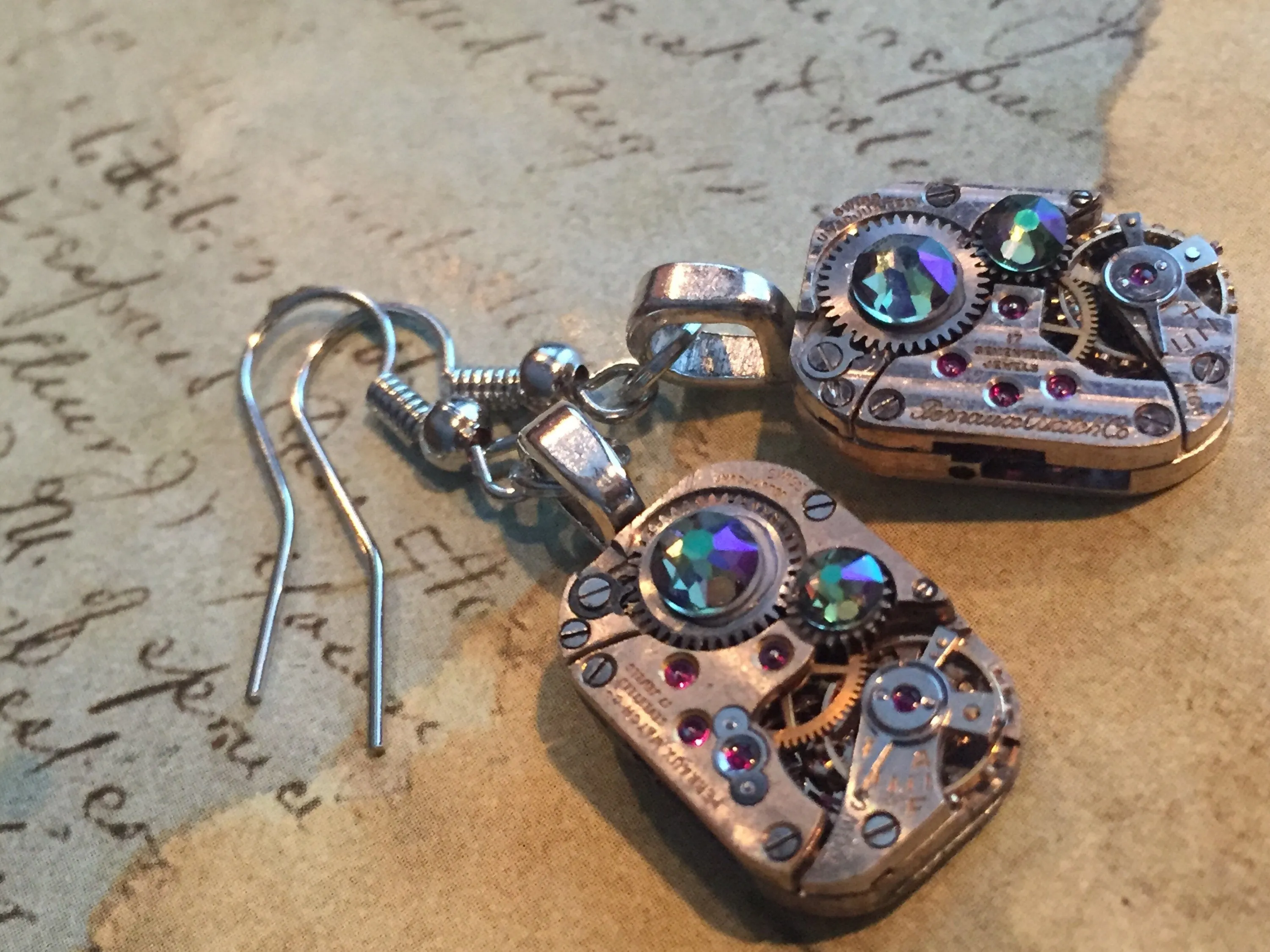 Steampunk ear gear - Borealis - Steampunk Earrings - Hamilton - Vintage handmade watch parts jewelry
