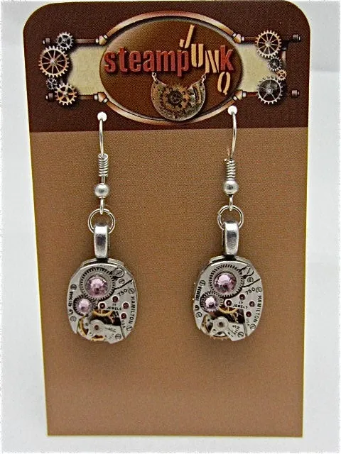 Steampunk ear gear - Light Amethiyst - Hamilton watch movement - Steampunk Earrings - gift for her - Birthday gift Repurposed