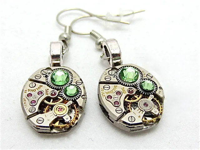 Steampunk ear gear - Peridot - Steampunk Earrings - Repurposed art
