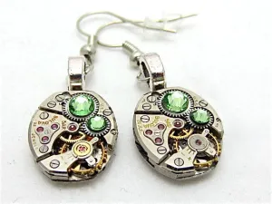 Steampunk ear gear - Peridot - Steampunk Earrings - Repurposed art