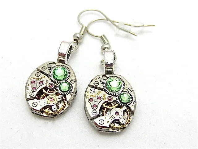 Steampunk ear gear - Peridot - Steampunk Earrings - Repurposed art