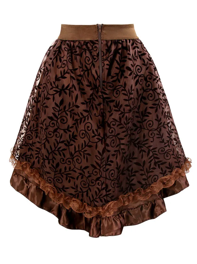 Steampunk Retro Gothic Vintage Satin High Low Skirt with Zipper