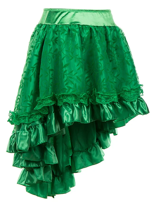 Steampunk Retro Gothic Vintage Satin High Low Skirt with Zipper
