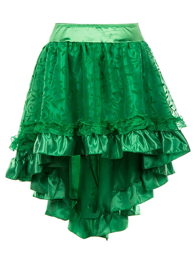 Steampunk Retro Gothic Vintage Satin High Low Skirt with Zipper