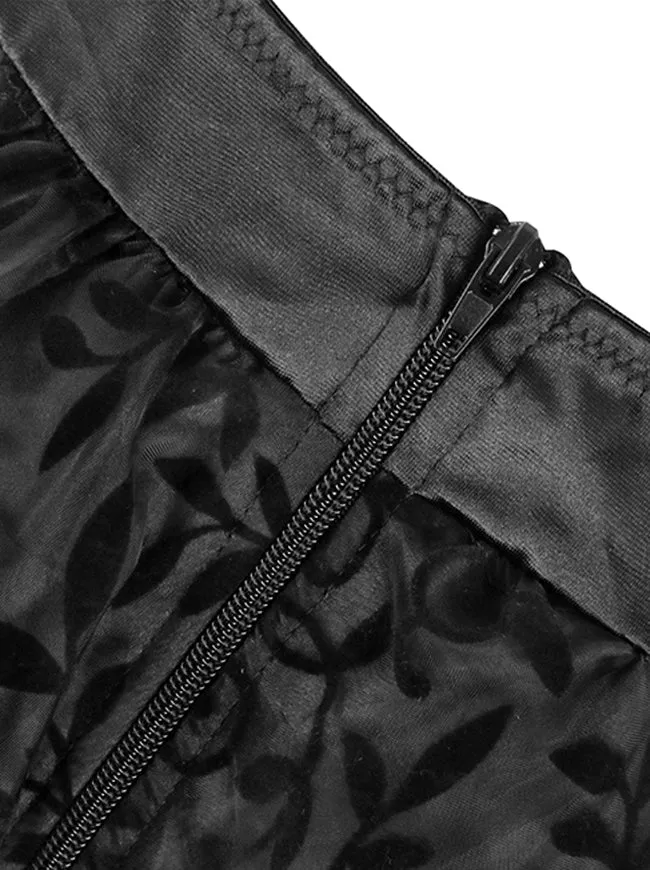Steampunk Retro Gothic Vintage Satin High Low Skirt with Zipper