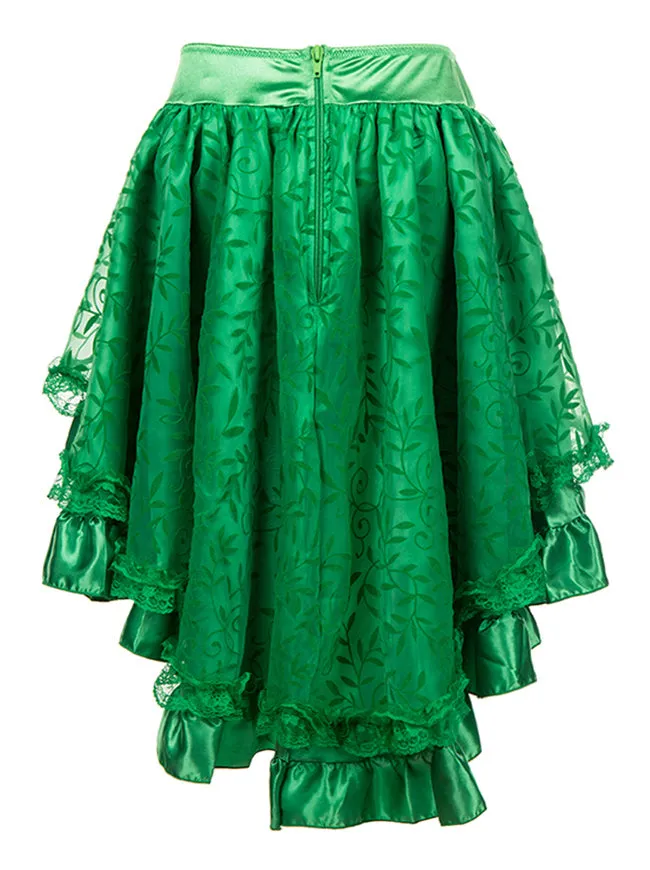 Steampunk Retro Gothic Vintage Satin High Low Skirt with Zipper