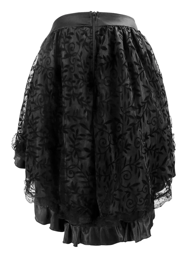 Steampunk Retro Gothic Vintage Satin High Low Skirt with Zipper