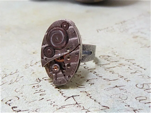 Steampunk Ring - Ovoid - Steampunk jewelry made with vintage watch parts