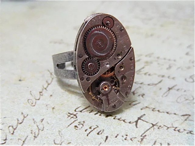 Steampunk Ring - Ovoid - Steampunk jewelry made with vintage watch parts