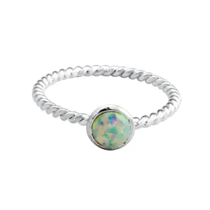 Sterling Silver Synthetic Opal Ring with Beaded Detail