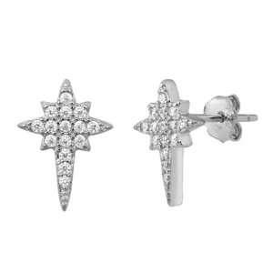 Sterling Silver Vintage Style Star Burst Elegant Cluster Earrings Clear CZ 925