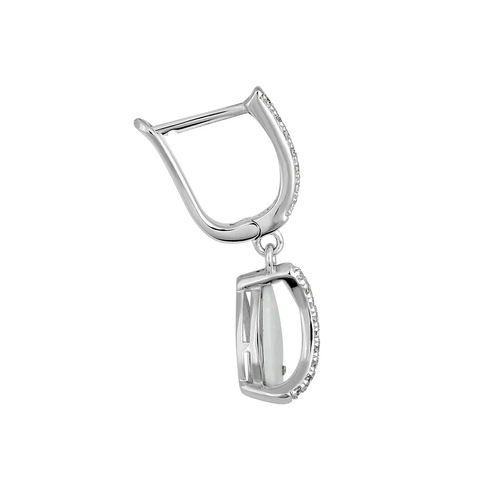 Sterling Silver White Lab Opal Elegant CZ Curve Earrings
