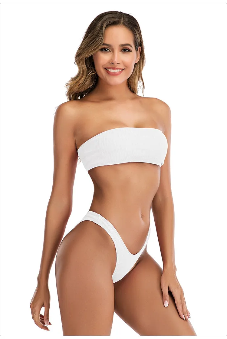 Strapless Bikini Woman 2 Piece Swimsuit Solid Swimwear Sexy Bikini Set Female Swimwear High Waist Push up Biquini Pink Blue