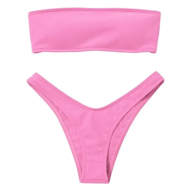 Strapless Bikini Woman 2 Piece Swimsuit Solid Swimwear Sexy Bikini Set Female Swimwear High Waist Push up Biquini Pink Blue
