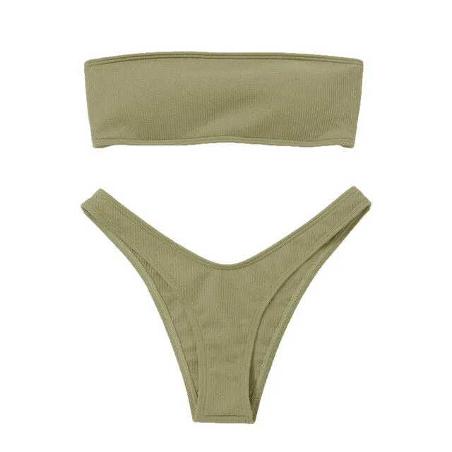 Strapless Bikini Woman 2 Piece Swimsuit Solid Swimwear Sexy Bikini Set Female Swimwear High Waist Push up Biquini Pink Blue