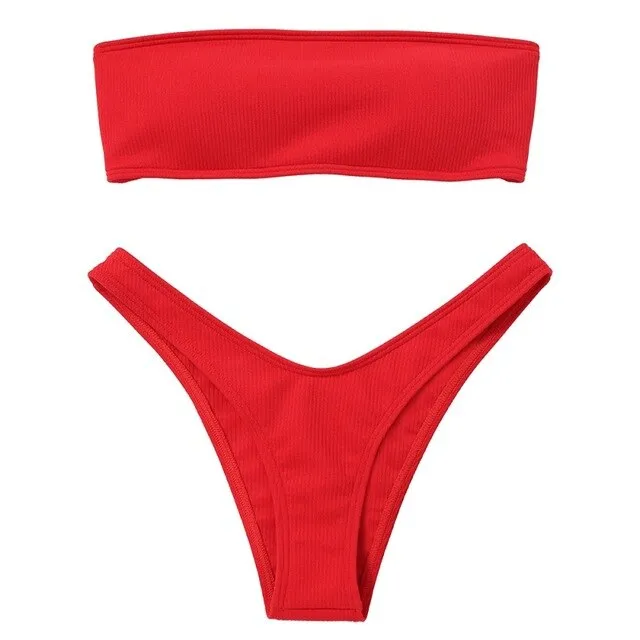Strapless Bikini Woman 2 Piece Swimsuit Solid Swimwear Sexy Bikini Set Female Swimwear High Waist Push up Biquini Pink Blue