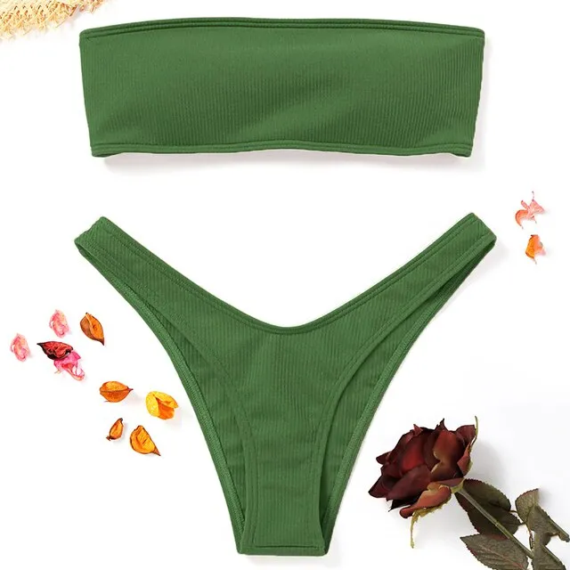 Strapless Bikini Woman 2 Piece Swimsuit Solid Swimwear Sexy Bikini Set Female Swimwear High Waist Push up Biquini Pink Blue