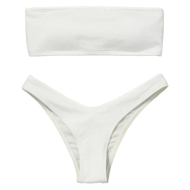 Strapless Bikini Woman 2 Piece Swimsuit Solid Swimwear Sexy Bikini Set Female Swimwear High Waist Push up Biquini Pink Blue