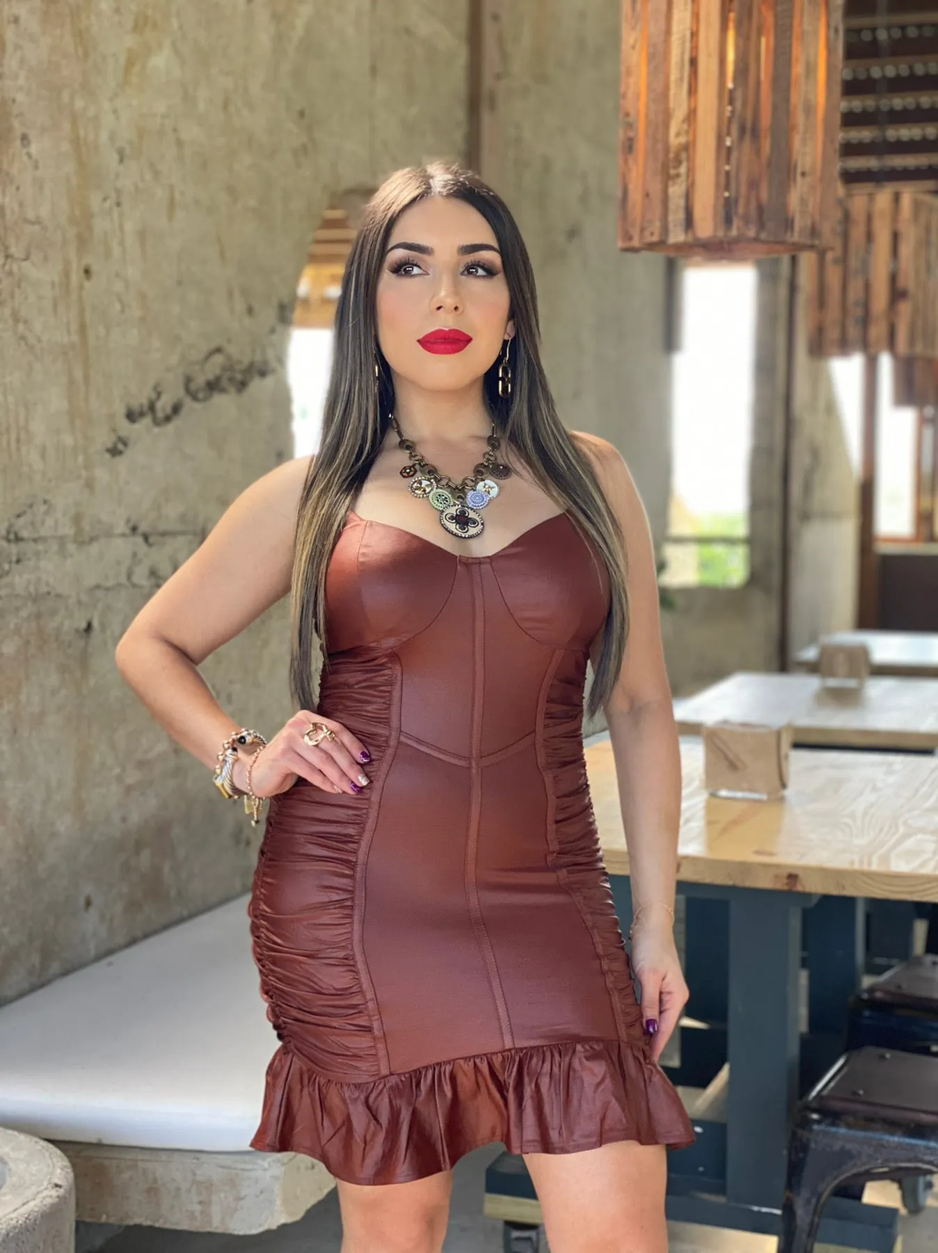 STRECTCH COATED KNIT CORSET DRESS
