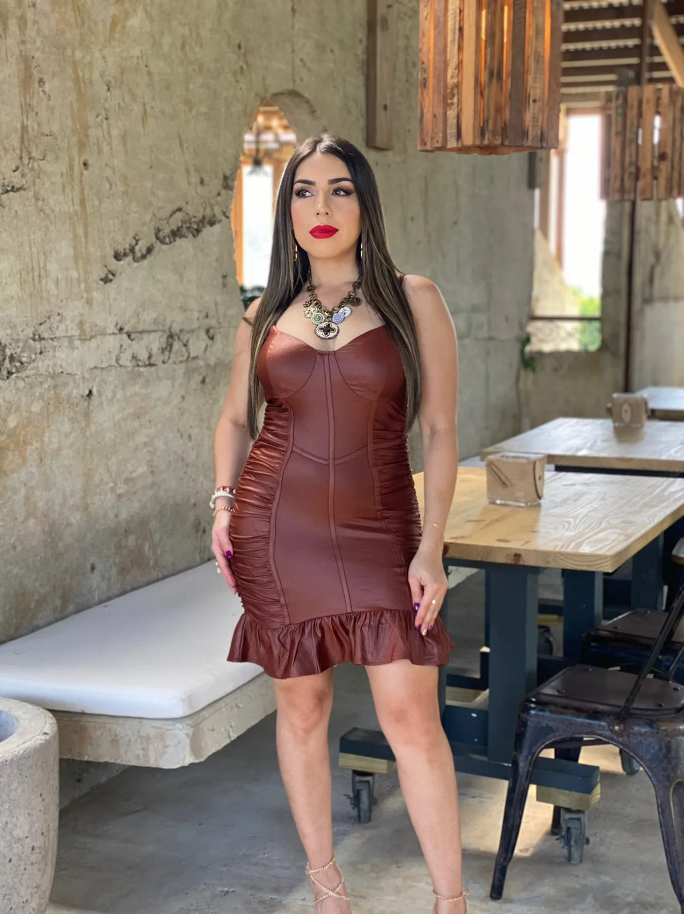 STRECTCH COATED KNIT CORSET DRESS
