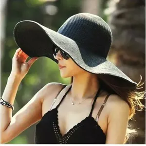 Summer Women's Foldable Wide Large Brim Beach Sun Hat Straw Beach Cap For Ladies Elegant Hats Girls Vacation Tour Hat