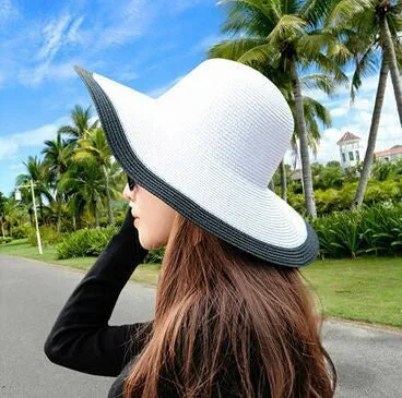 Summer Women's Foldable Wide Large Brim Beach Sun Hat Straw Beach Cap For Ladies Elegant Hats Girls Vacation Tour Hat
